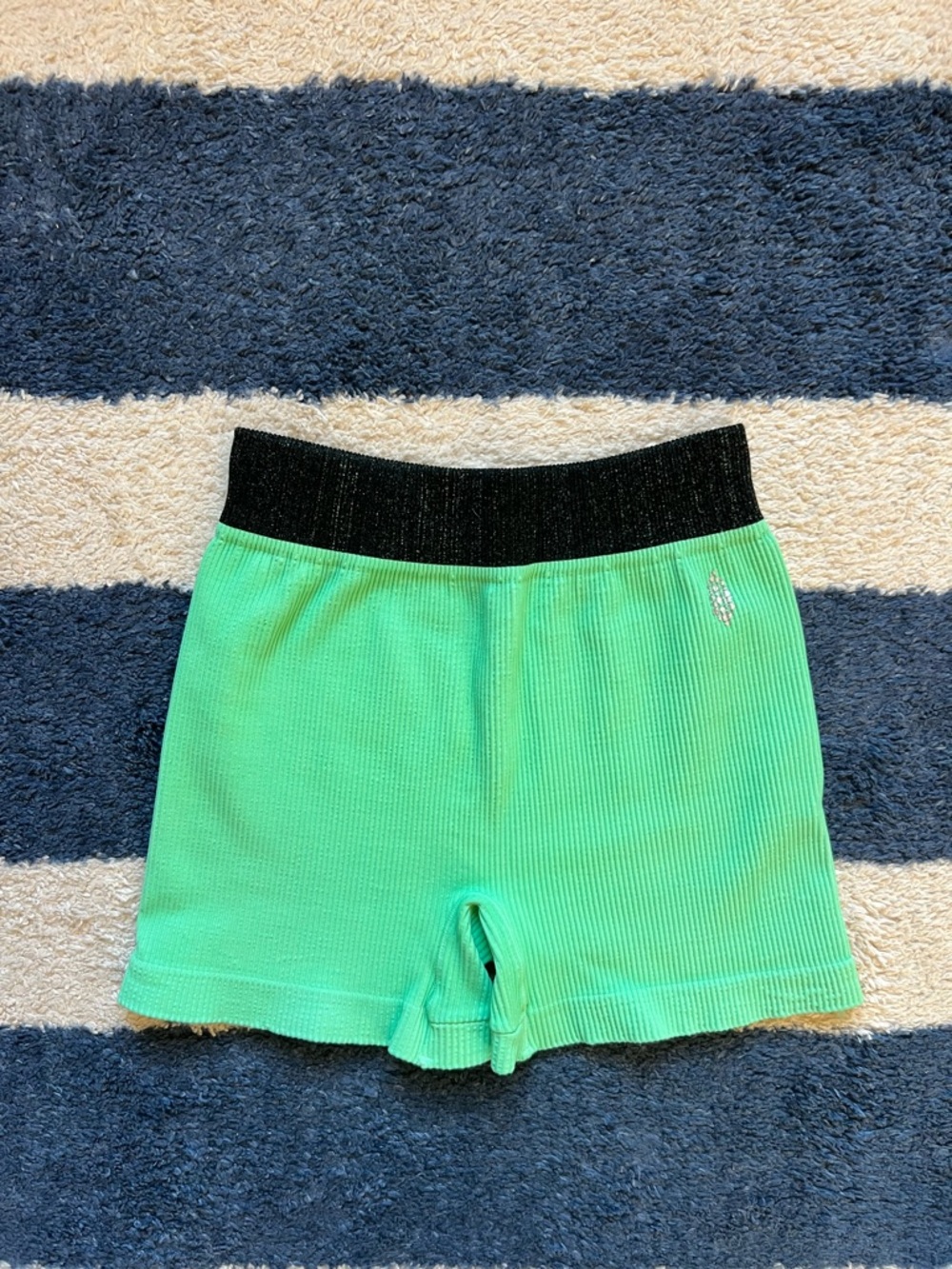 Free People Movement Green Ribbed Shorts with Black Waisteband